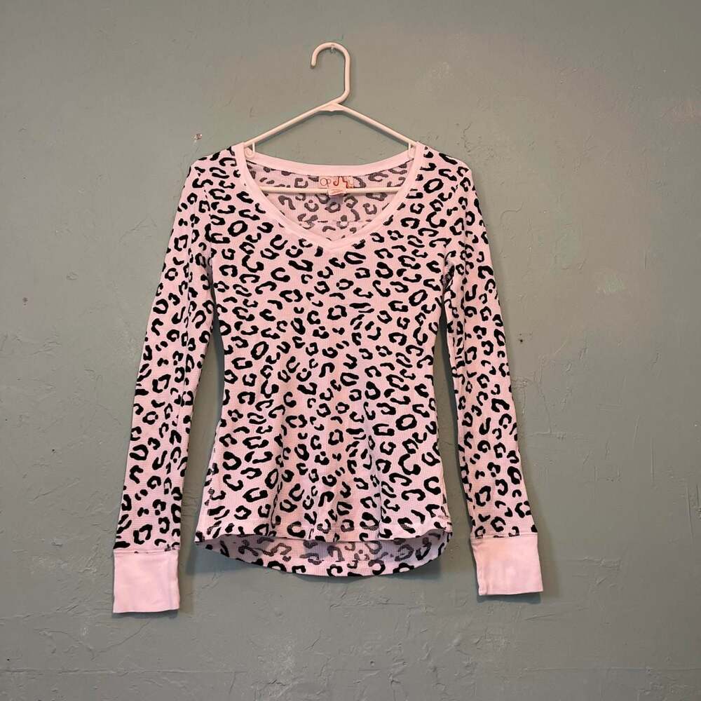 Ocean Pacific OP Leopard Print Waffle Knit Long Sleeve Top